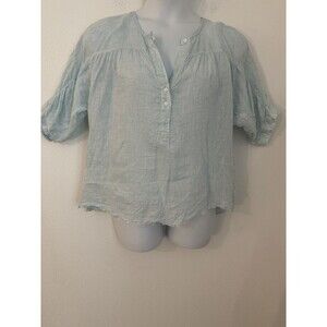 NIC+ZOE Womens 100% Linen 3/4 Sleeve boho Blouse Popover Green Large EUC